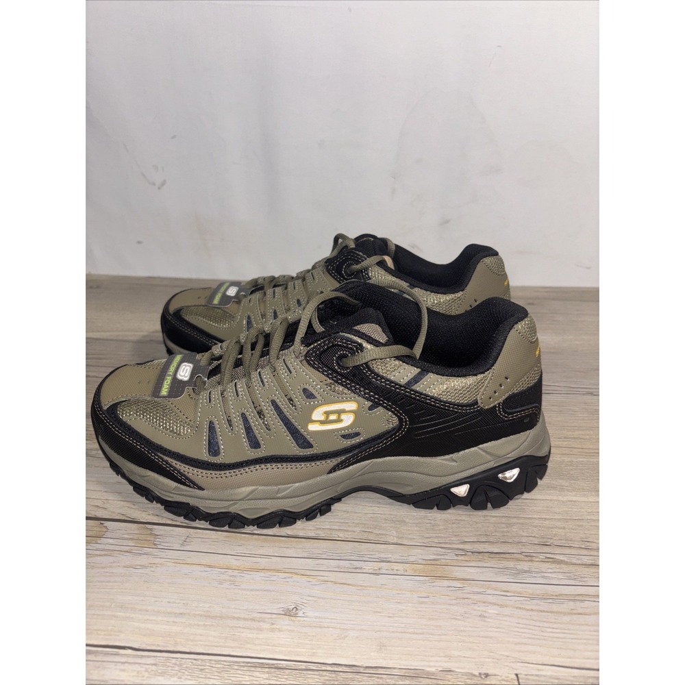 Mens 10 Skechers After Burn Memory Foam Lace-Up Sneaker Pebble / Black NEW - Picture 5 of 11